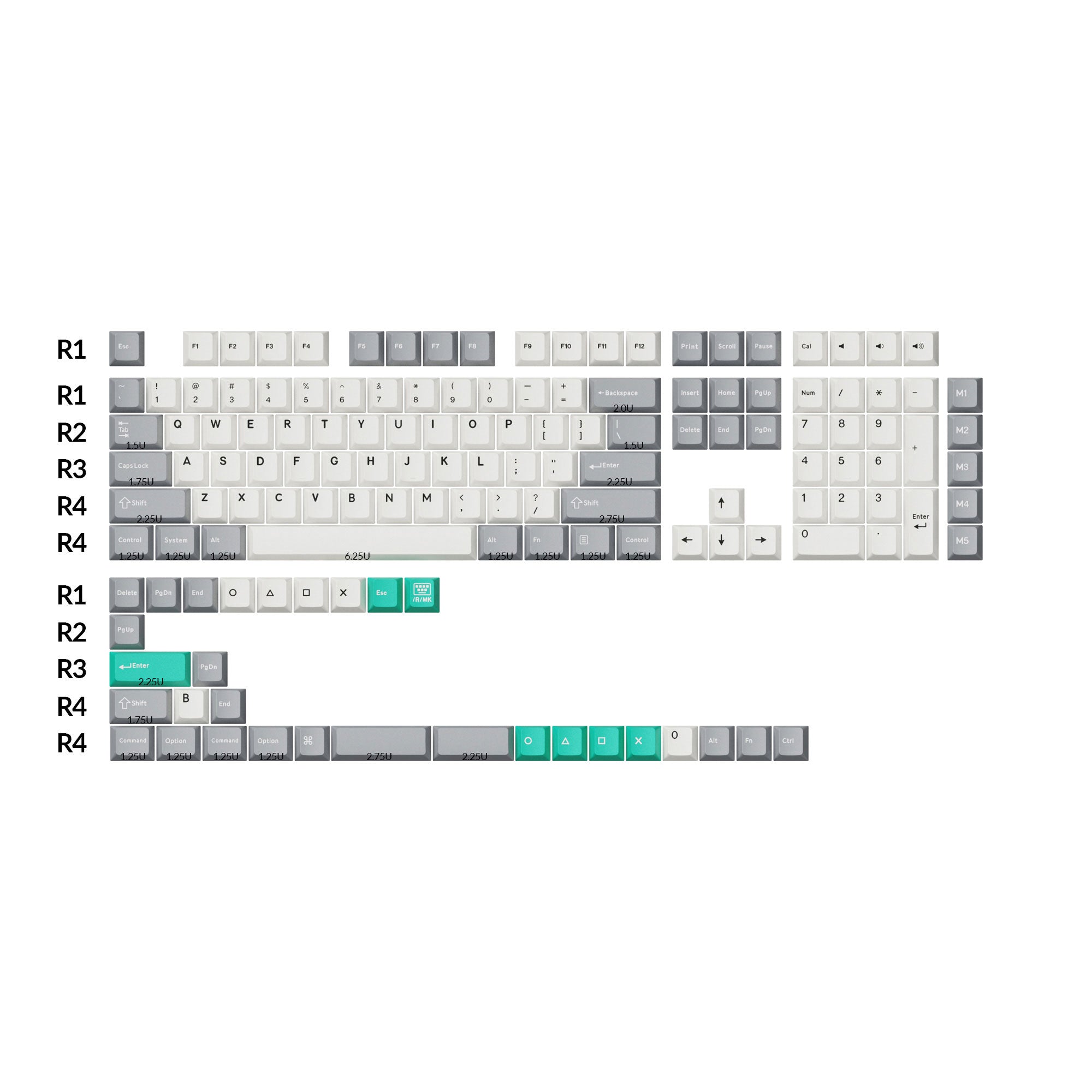 Cherry Profile Double-Shot PBT Full Set Keycaps - Dolch Red. Gray White Mint. Blue Black Yellow - Image 6
