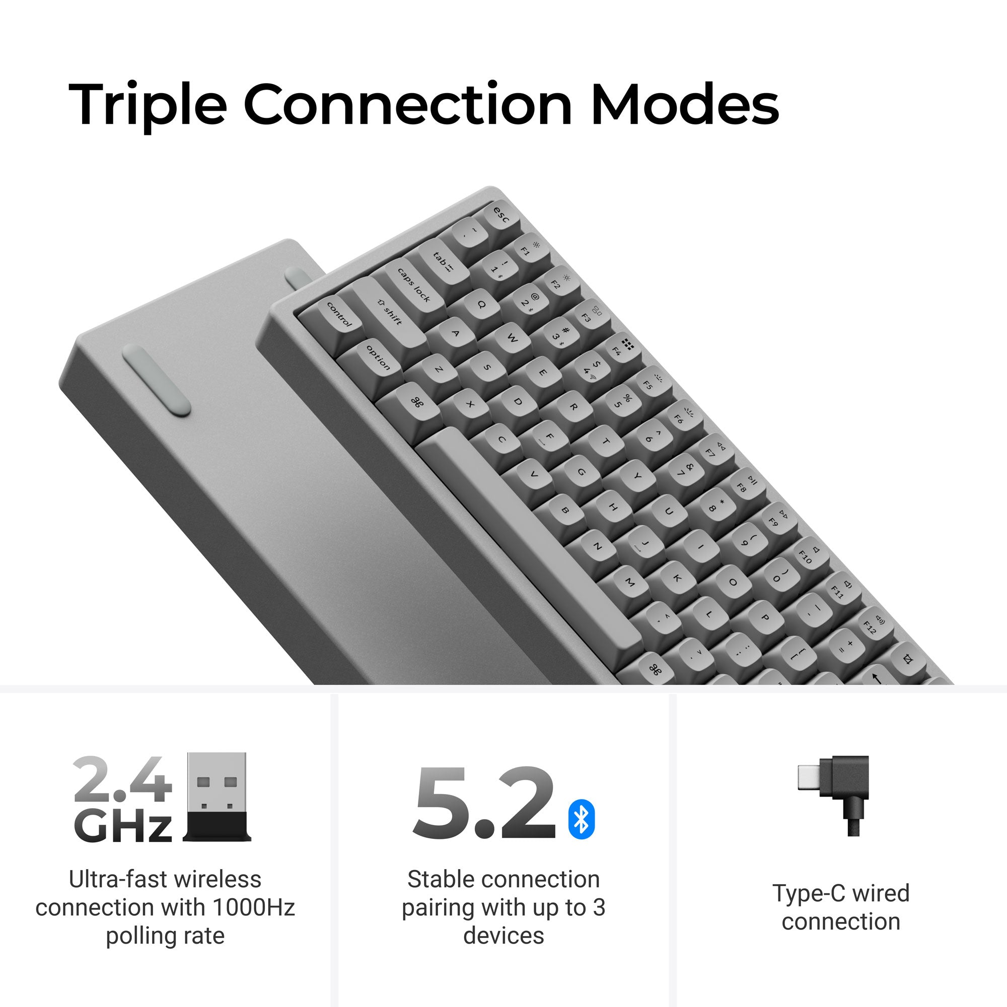 Keychron K2 HE Wireless Magnetic Switch Custom Keyboard - Concrete Edition - Image 4